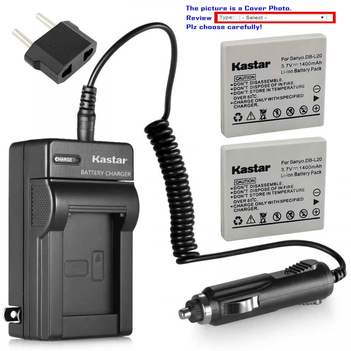 Kastar Battery Travel Charger for Sanyo DB-L20 VAR-L20N &