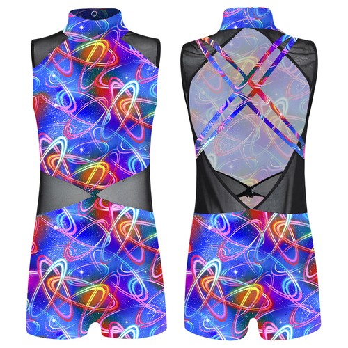 Kids Girls One-piece Jumpsuit Stretchy Bodysuit Print Leotard Mock Neck Yoga - Picture 62 of 78