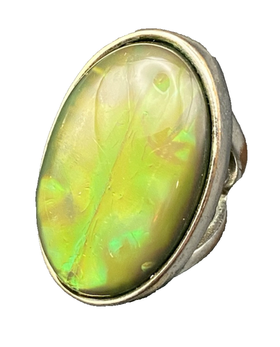 Australian Triplet Opal Ring Gemstone Silver Tone Sz 7.5 Unisex Split Shank LOOK - Picture 2 of 9