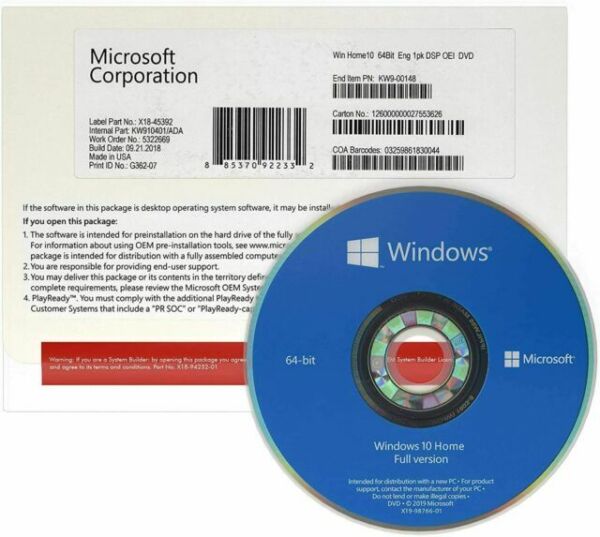 MICROSOFT Windows 10 Pro - 64 Bit Eng System Builder OEM - 1 PC