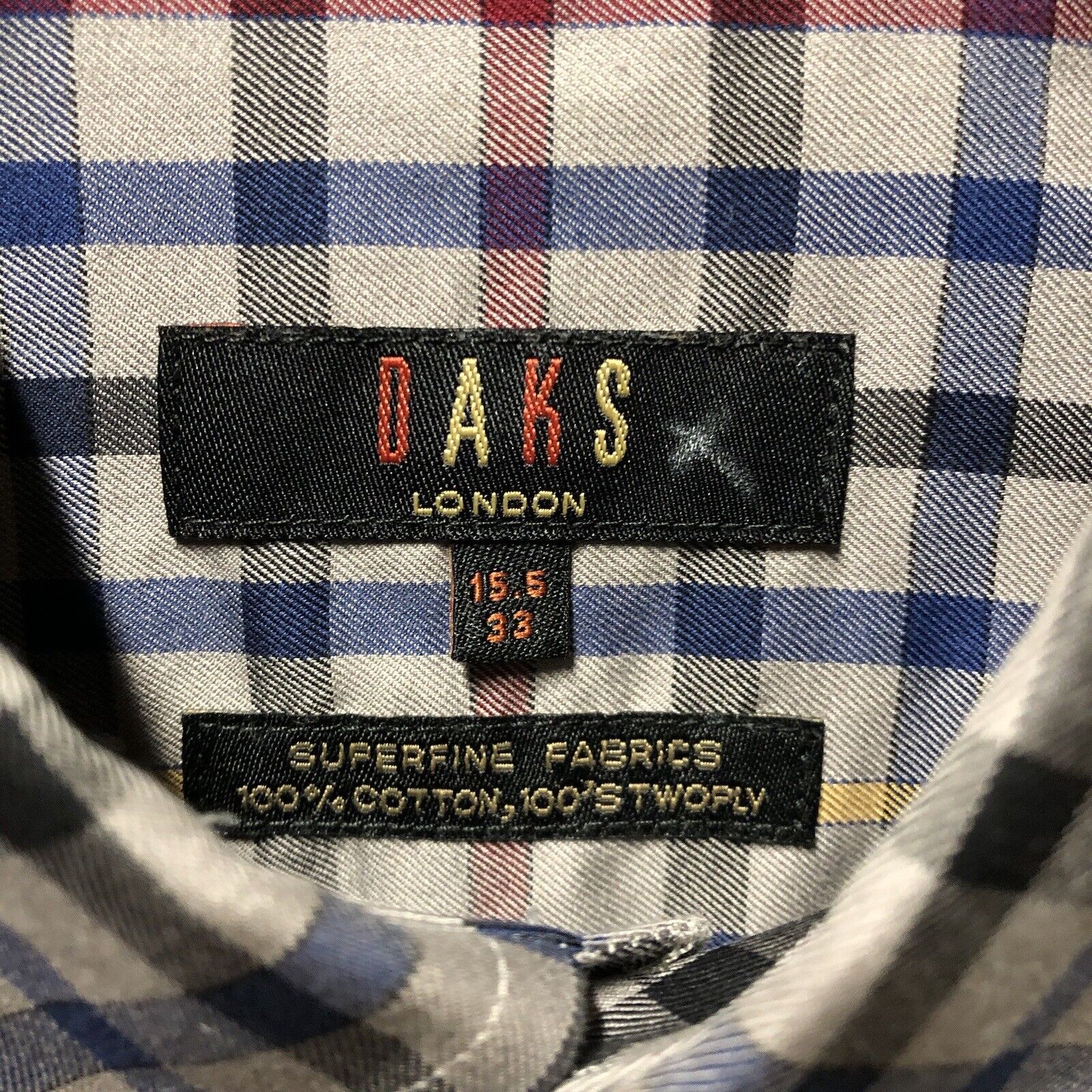 Daks London Button Up Sz 15.5 Check Plaid Gray Bl… - image 6