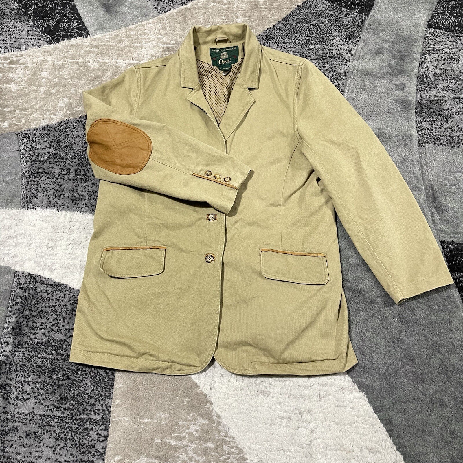 Orvis Zambezi Jacket Women Large Brown Leather Elbow Patches Hunting