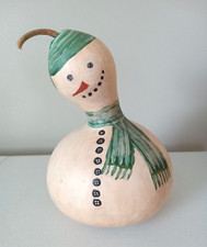 Snowman Hand Painted Gourd Winter Holiday Christmas Decor Painted Scarf  Hat