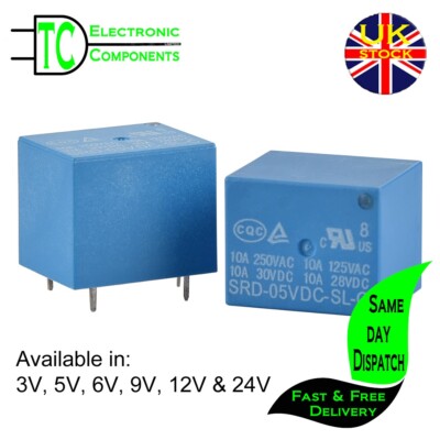 Weasch 2 relés de alimentación PCB SRD 05VDC SL C, bobina de 5 V CC Weasch 2 relés de alimentación PCB SRD 05VDC SL C, bobina de 5 V CC