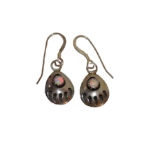 OPAL Native American  Silver Bear Paws Dangle Earrings Shadow Boxed