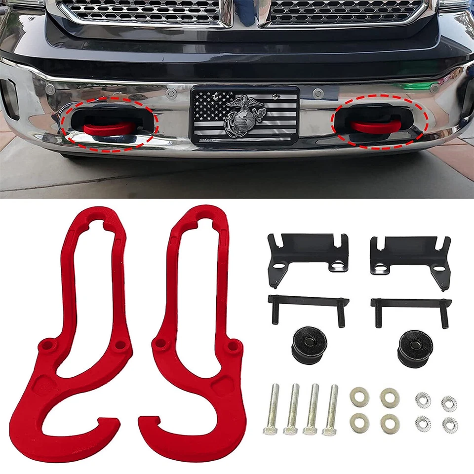 Ram Front Tow Hooks for 2009-2019 Dodge Ram 1500 82210967 68196982AA RED - Image 4 of 4