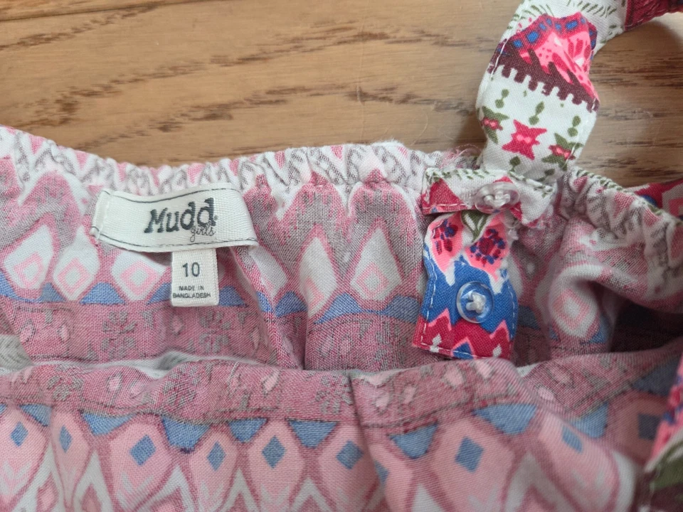 Maxi Vestido Niñas Mudd Talla 10 Rayas Geométricas Correas Ajustables Volantes Foto 4 de 4