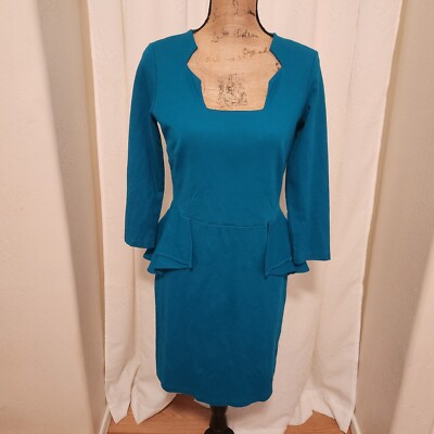 Mark Women's L Teal 3/4 Sleeve Knit Fit Flare Sheath Dress