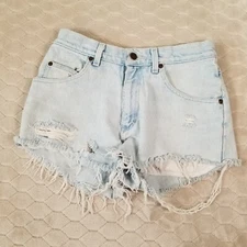VTG 90s Y2K Lee Rider Cut Off Jean Distressed Denim Shorts - Tag Sz 30 Fits 28