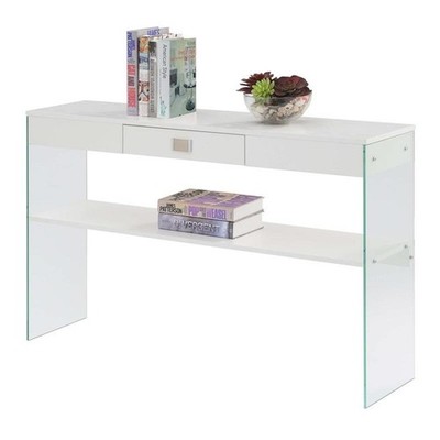 SoHo One-Drawer Console Table in Clear Glass with White Wood Top