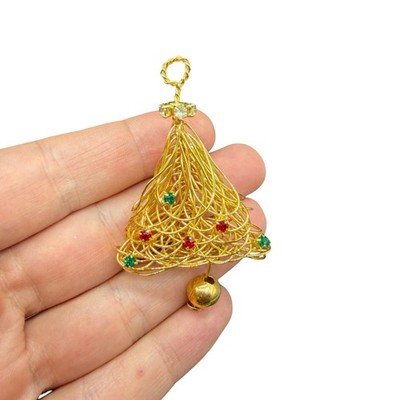Eisenburg Ice Christmas Tree Booch Wire Work Christmas Tree Pin, Gold Tone rhine