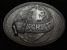 PJ11113 VINTAGE 1970s  SCHLITZ  BEER BREWING CO. BRASSTONE BELT BUCKLE