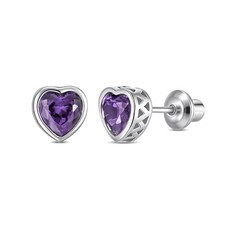 Heart Birthstone Earrings with Screw Backs Hypoallergenic Sterling Silver S...