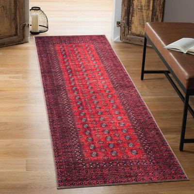 30''x144'' Vintage Machine Washable Runner Rug - Non-Slip, Easy Clean, Durable