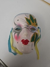 Vintage Venetian style mardi gras decorative wall mask with ribbon ties Ceramic