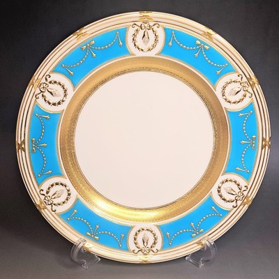 Antique Minton Enamel Turquoise Blue Gold Cabinet Plate Circa.1900