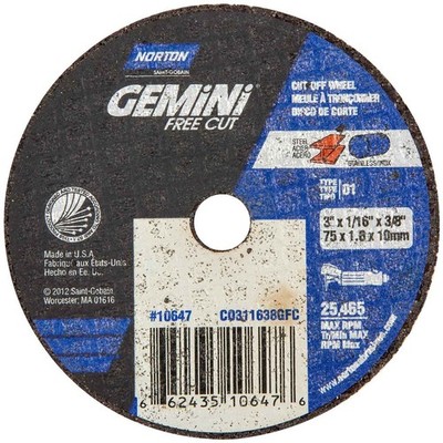 Norton 66243510647 3x1/16x3/8'' Gemini AO Small Diameter Cut-Off Wheels 25 pack