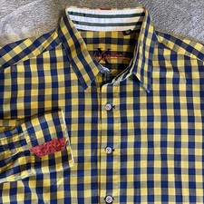 Robert Graham Blue Yellow Gingham Check Shirt Large Button Up Cotton Flip Cuffs