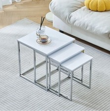 Nest of Tables Set of 3 White Grey Gloss Coffee Side End Living Room Furnitur