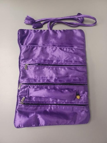 Asian Brocade Purple Travel Jewelry Roll Wrap Organizer Pouch Pre Owned