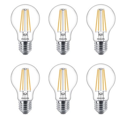 6 x Philips LED Filament Birnenform A60 8,5W =75W E27 klar 1055lm warmweiß 2700K