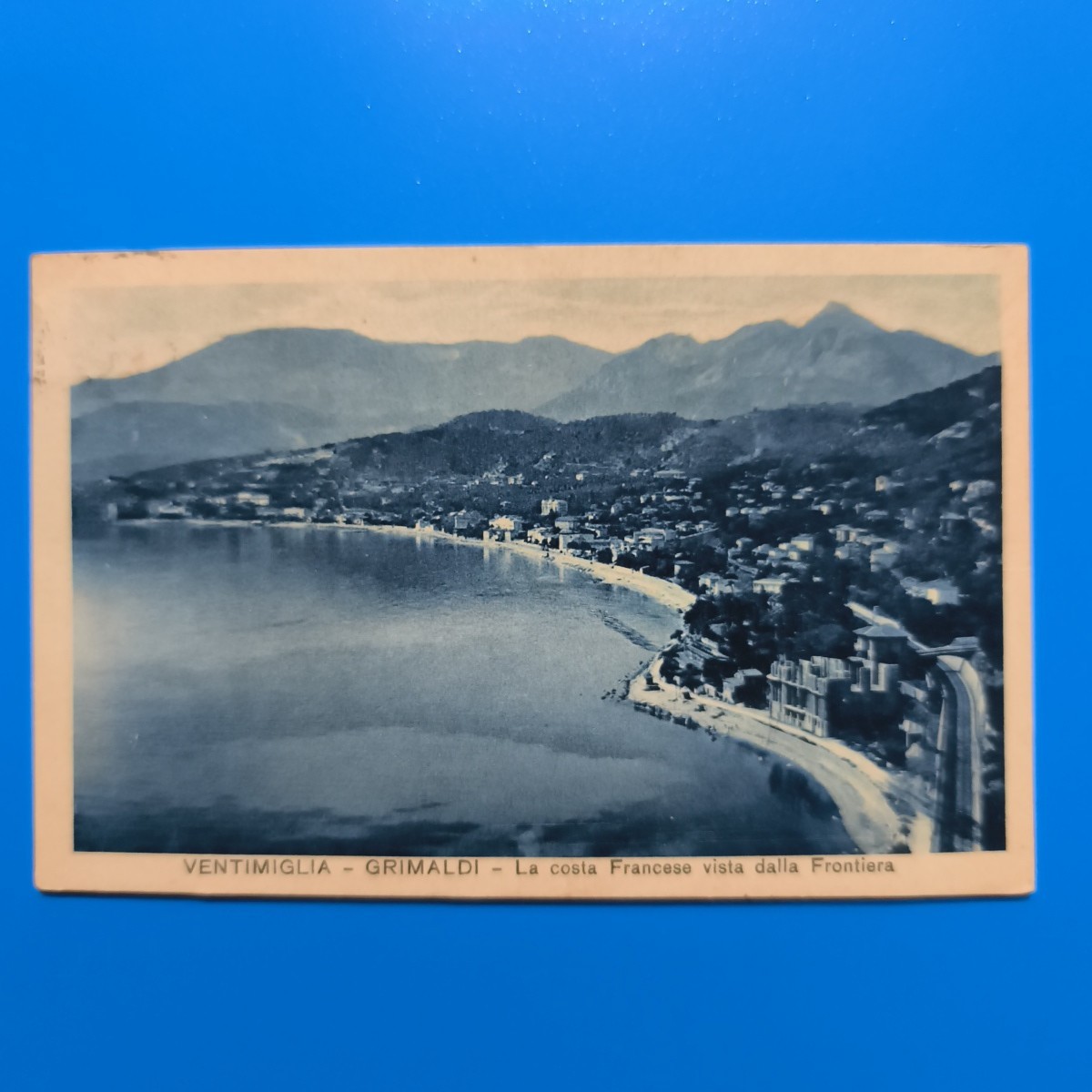 VENTIMIGLIA GRIMALDI LA COSTA FRANCESE VISTA DA FRONTIERA CARTOLINA VIAGGIATA -
