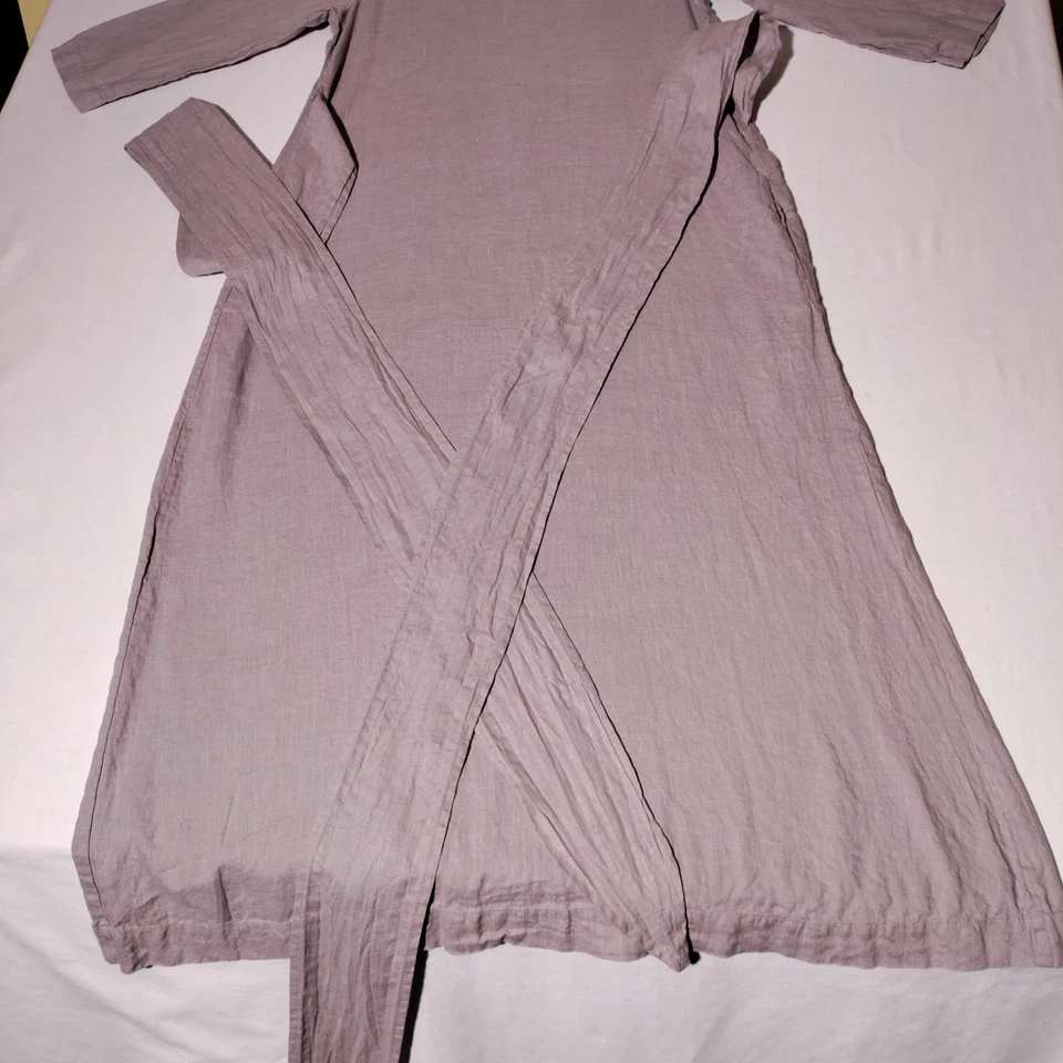 Bata Len Ok 100 % lino talla pequeña malva con cinturón y bolsillos natural Foto 4 de 4