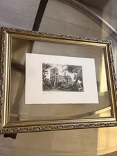 Framed Etched Art Print of Historical Building Scene