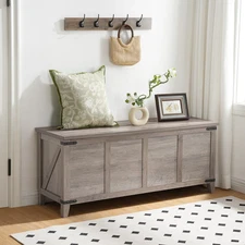 Farmhouse Storage Chest Lift Top Blanket Trunk Coffee Table Organizer Bench Gray