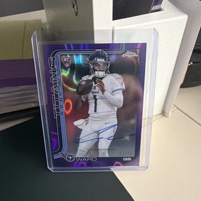 2025 Topps Chrome Football CAM WARD Chrome Rookie Auto Purple Lava /75
