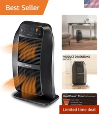 HeatGenius Ceramic Heater - Programmable Black Space Heater with Quiet Operation