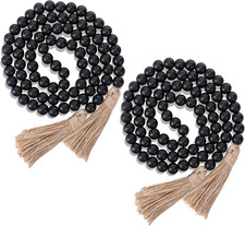 2 Pcs 58'' Bead Garland with Tassels, Rustic Country Decor, Boho Wall Hanging fo