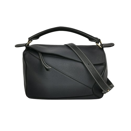 Loewe Puzzle Med Dark Navy Black Cowhide Crossbody Handbag Duty Paid