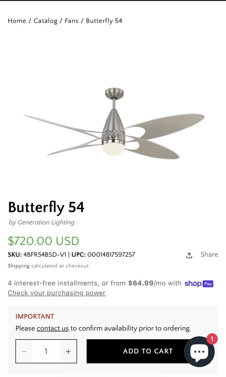 Monte Carlo Butterfly 54” Ceiling Fan Brushed Steel 4BFR54BSD-V1