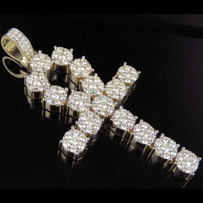3'' Ankh Cross Men's Pendant 14K Yellow Gold Plated 3Ct Round D/VVS1 Moissanite