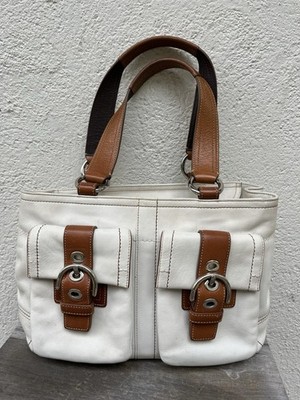 Vintage Coach Bag Classic Soho White Brown Leather Double Pocket Shoulder Purse