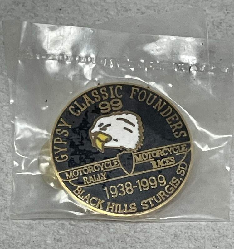 NOS Gypsy Classic Founders 99 Sturgis SD Motorcycle Rally Lapel Pin 1938-1999