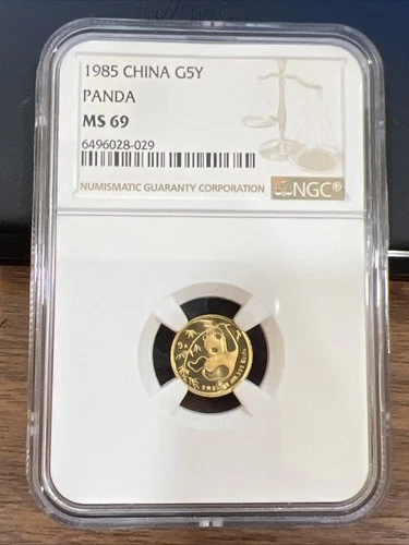 1985 GOLD CHINESE PANDA 1/20 OZ. 5Y G5Y NGC MS69 MS-69 CHINA 5 YUAN