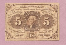First Issue Five Cents 5c Fractional, Postage Currency, F-VF, True Auction