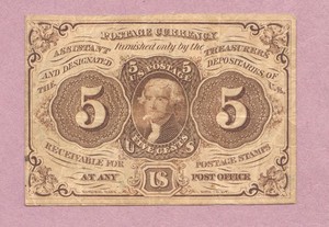 First Issue Five Cents 5c Fractional, Postage Currency, F-VF, True Auction