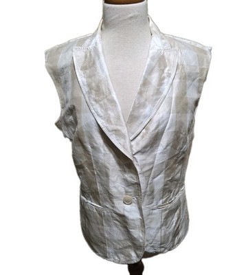 Focus 2000 Wm's Silk Button Front Vest Sz 12 Champagne & Cream Subtle Check Old