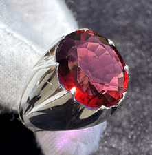 Natural Red Garnet Gemstone With 925 Sterling Silver Ring for Men's Stylish Ring