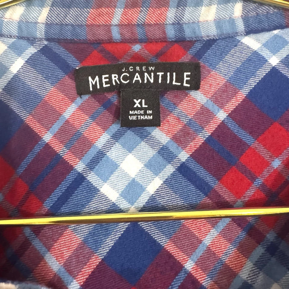 J. Blusa cuadrada de franela a cuadros roja azul Crew tapeta con volantes vacaciones de Navidad XL Foto 3 de 4