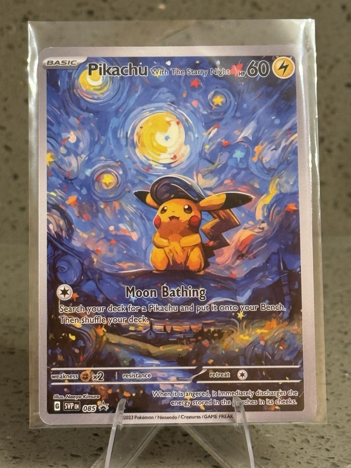 Pikachu with The Starry Night Van Gogh Collectible FAN ART Card view 1