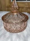 Pink Depression Glass-Indiana-Candy Dish Diamond  Princess Powder Box w Lid Vtg