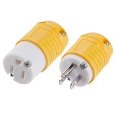 Extension Cord Ends Male and Female 1 Set, 15 Amp 125 Volt NEMA 5-15 Yellow 
