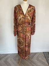 River Island UK 10 Dress Orange Maxi Patterned Chiffon Wedding Guest Boho