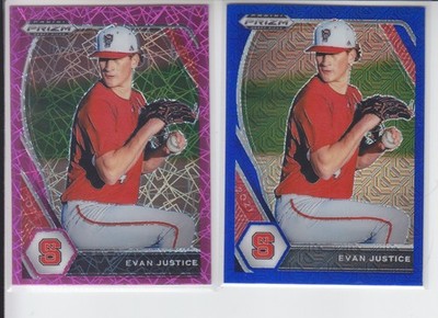 2 - 2021 Prizm Draft EVAN JUSTICE Blue Mojo + Pink Velocity Rockies PDP140