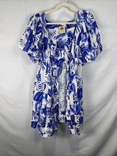 FARM Rio Off-White Floral Garden Tiles Mini Dress Size M (Missing Buttons)