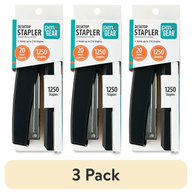 NEW TREND (3 pack) Pen + Gear 20-Sheet Desktop Stapler with 1250 Staples,Black